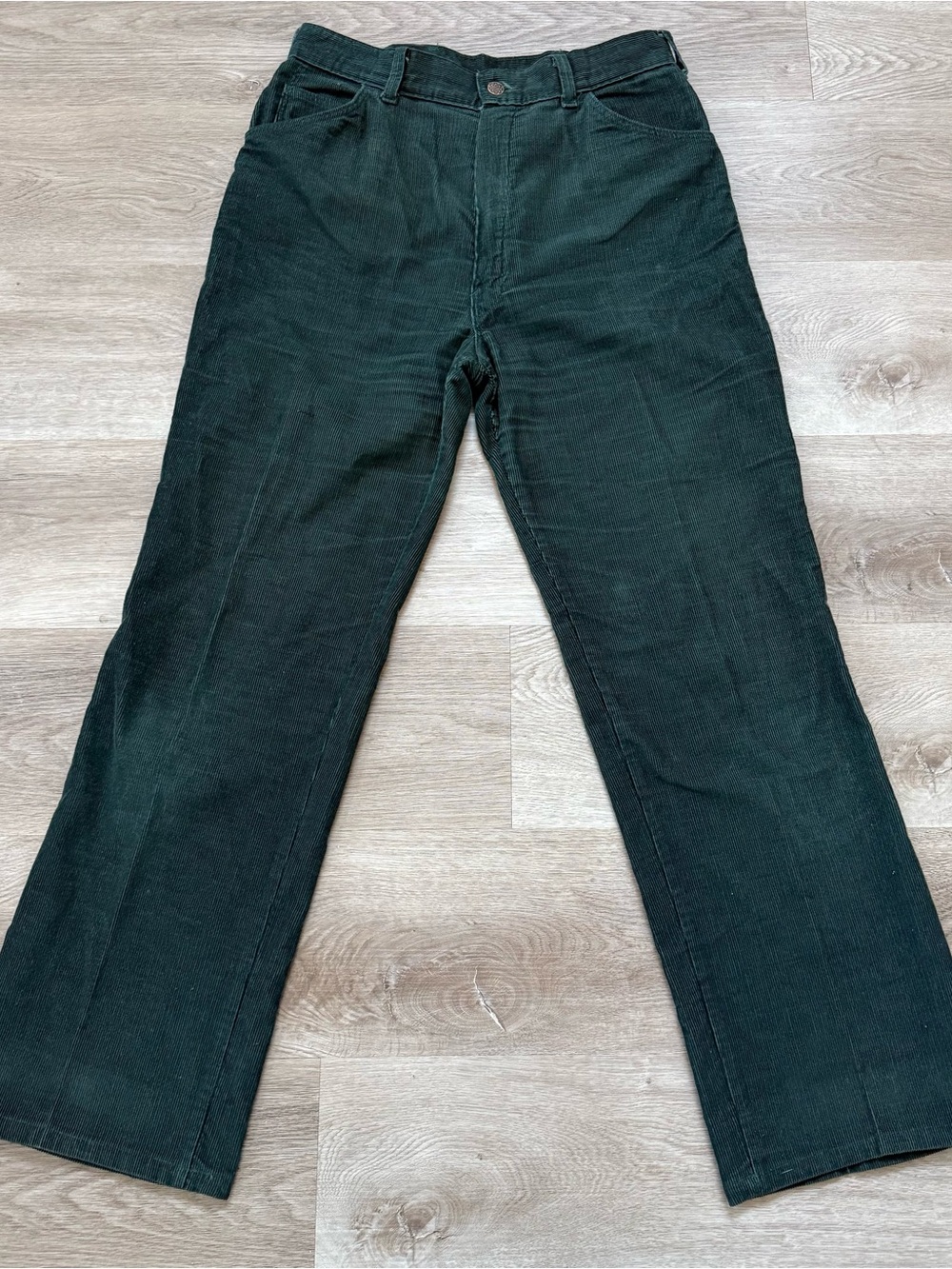 Vintage 70s Big Yank Flare Wide Leg Green Corduroy Pants Scovill Zip Size 30x30